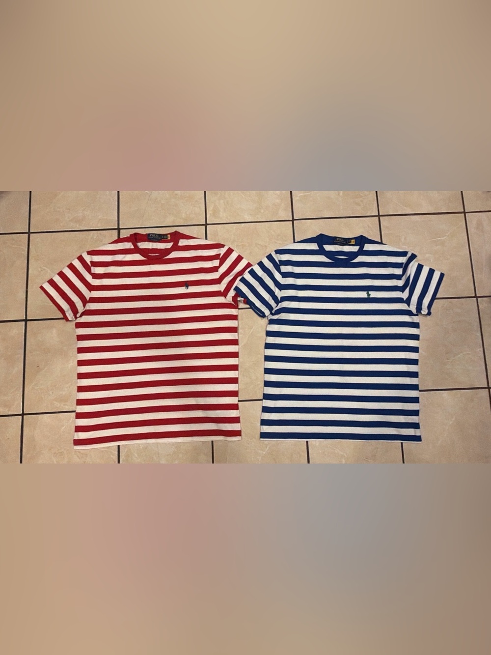 Polo by Ralph Lauren' Striped Crewneck Tee - Red & Blue Size Small